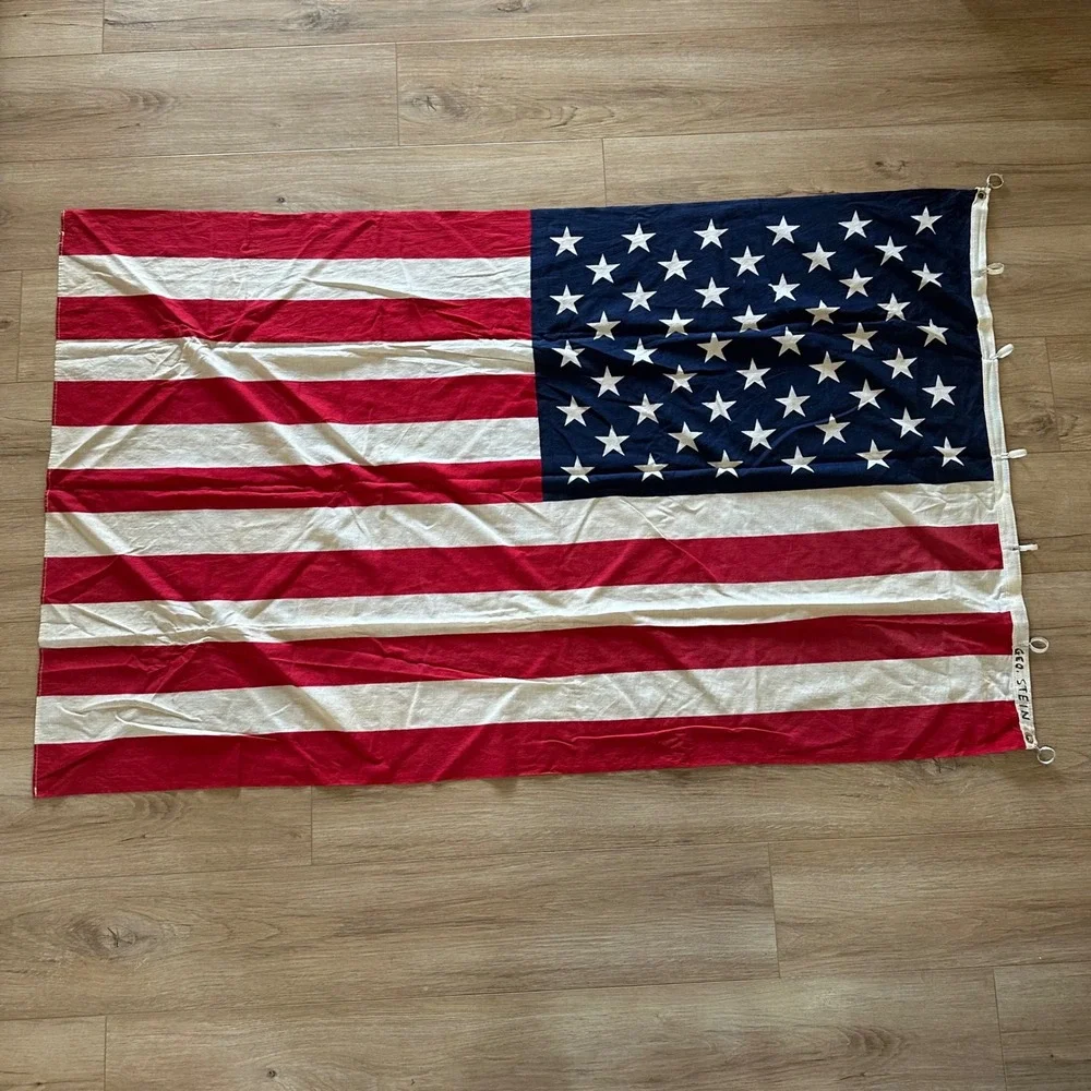 Vtg Dyed Cotton American Flag 50 Stars Geo Grommets Americana Memorial Deco 3x5'